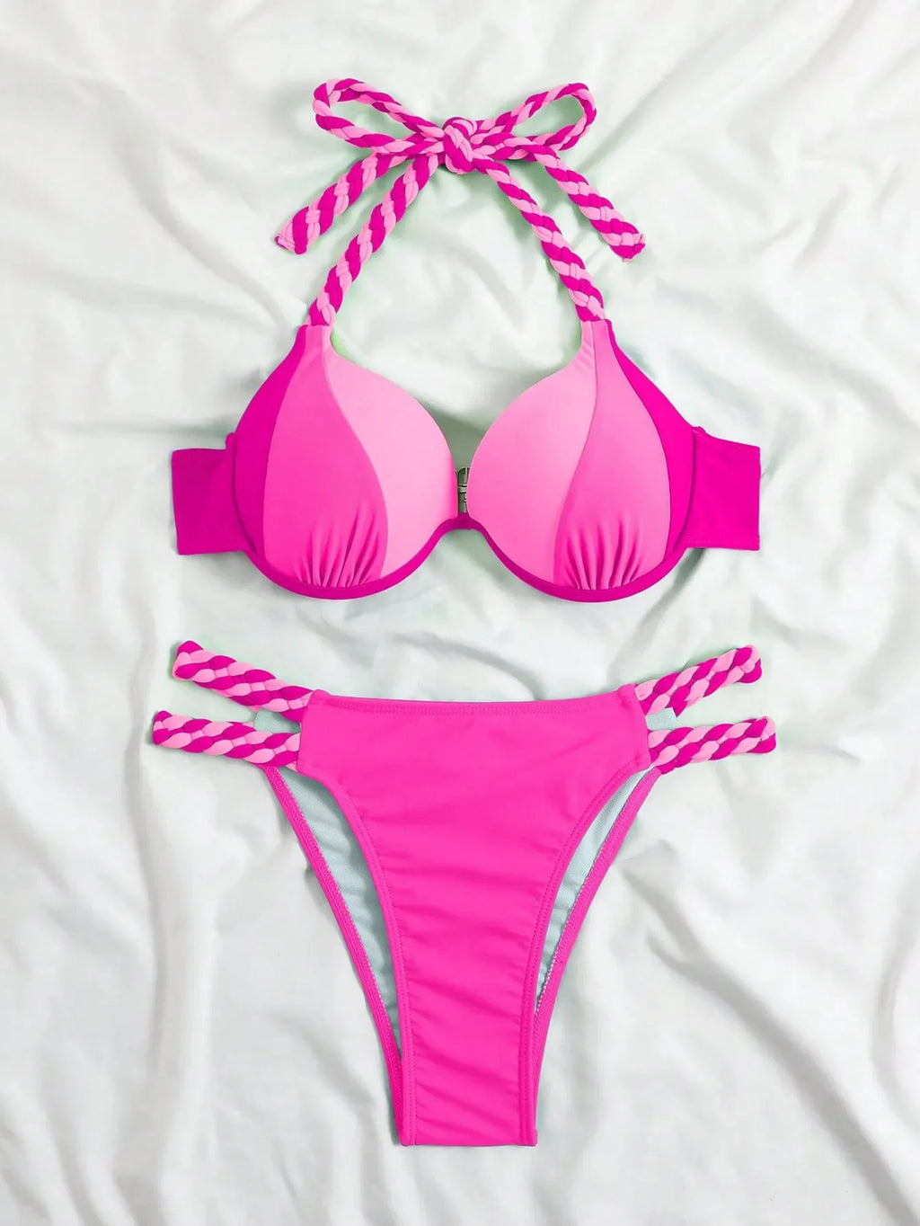Bikini Push Up Colorblock con Estilo Halter para Playa