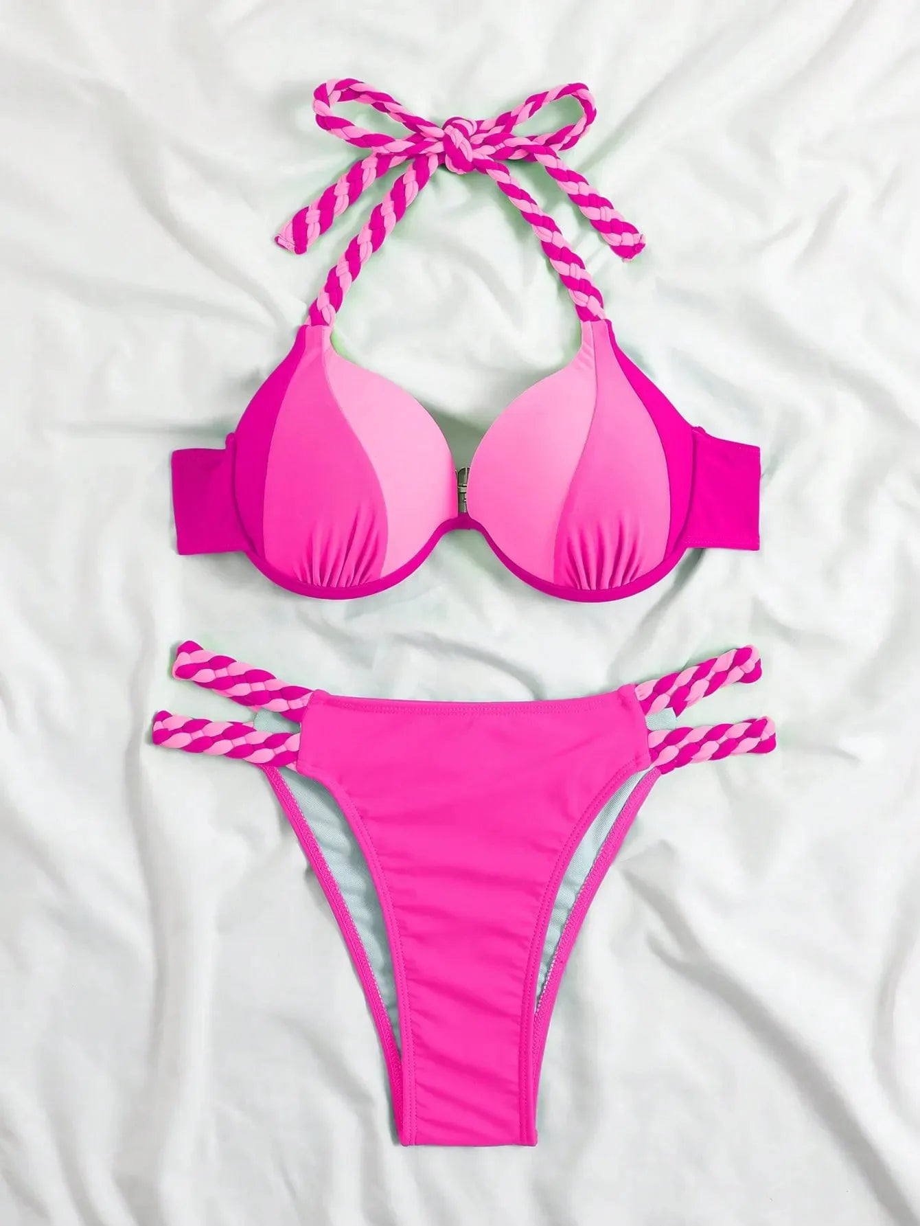 Bikini Push Up Colorblock con Estilo Halter para Playa