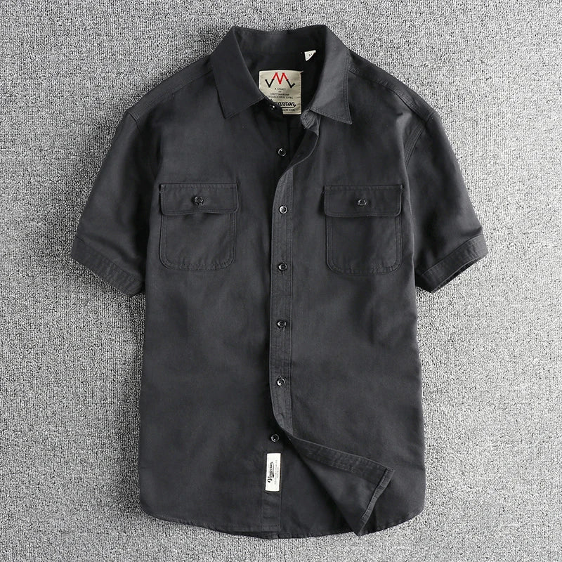 Camisa Carga Vintage Hombre | Sarga Algodón Lavada | Manga Corta | Ticotrendy Costa Rica