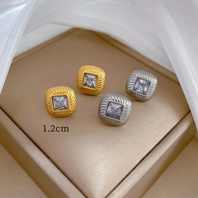 Pendientes cuadrados de circonita minimalistas de acero inoxidable para mujeres y hombres, pendientes geométricos simples de moda, accesorios de joyería