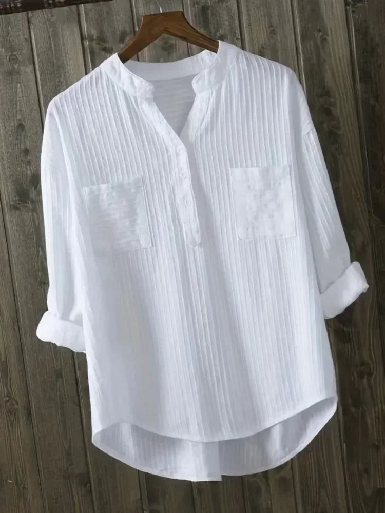 Camisa Blanca Algodón Plus Size | Manga Larga Cuello Polo Oficina | Tallas 1XL-5XL | Tico Trendy