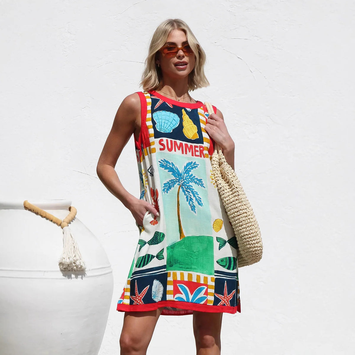 Minivestido Estampado Bohemio para Playa