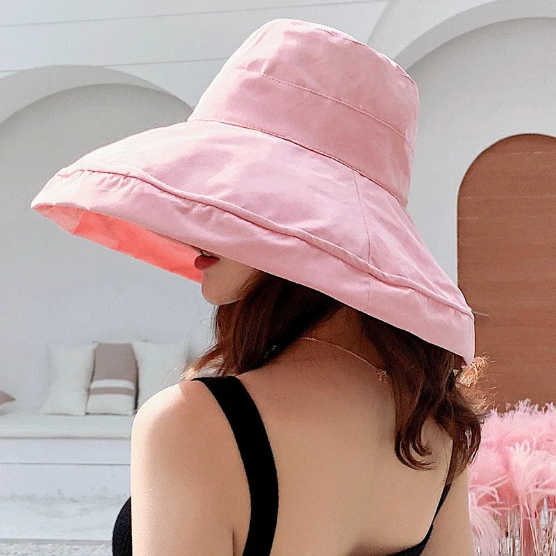 Sombrero con forma de cubo para mujer, sombrero de pescador panameño para las cuatro estaciones, ala grande, doble cara, Color sólido, visera, primavera y verano, 2025