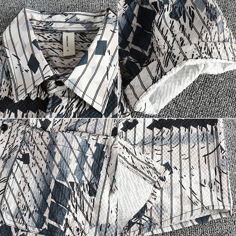 Camisa Carga Hombre | Rayas Verticales | Tela Seersucker | Manga Corta | Ticotrendy
