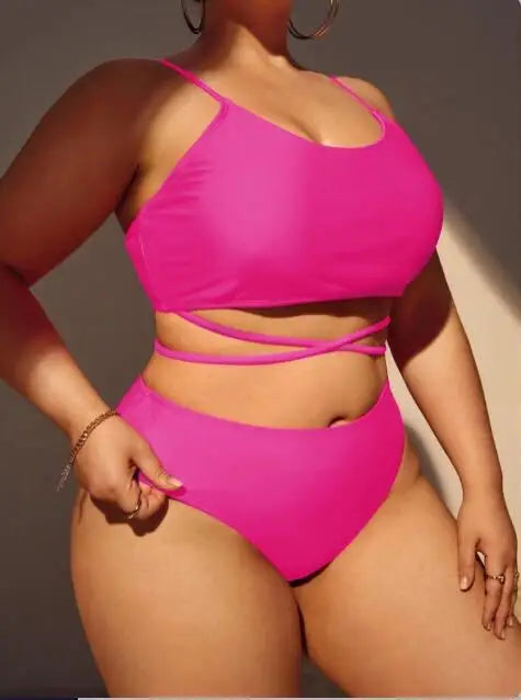 Bikini de 3 Piezas Talla Grande | Falda Cintura Alta | Color Sólido