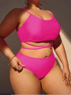 Bikini de 3 Piezas Talla Grande | Falda Cintura Alta | Color Sólido