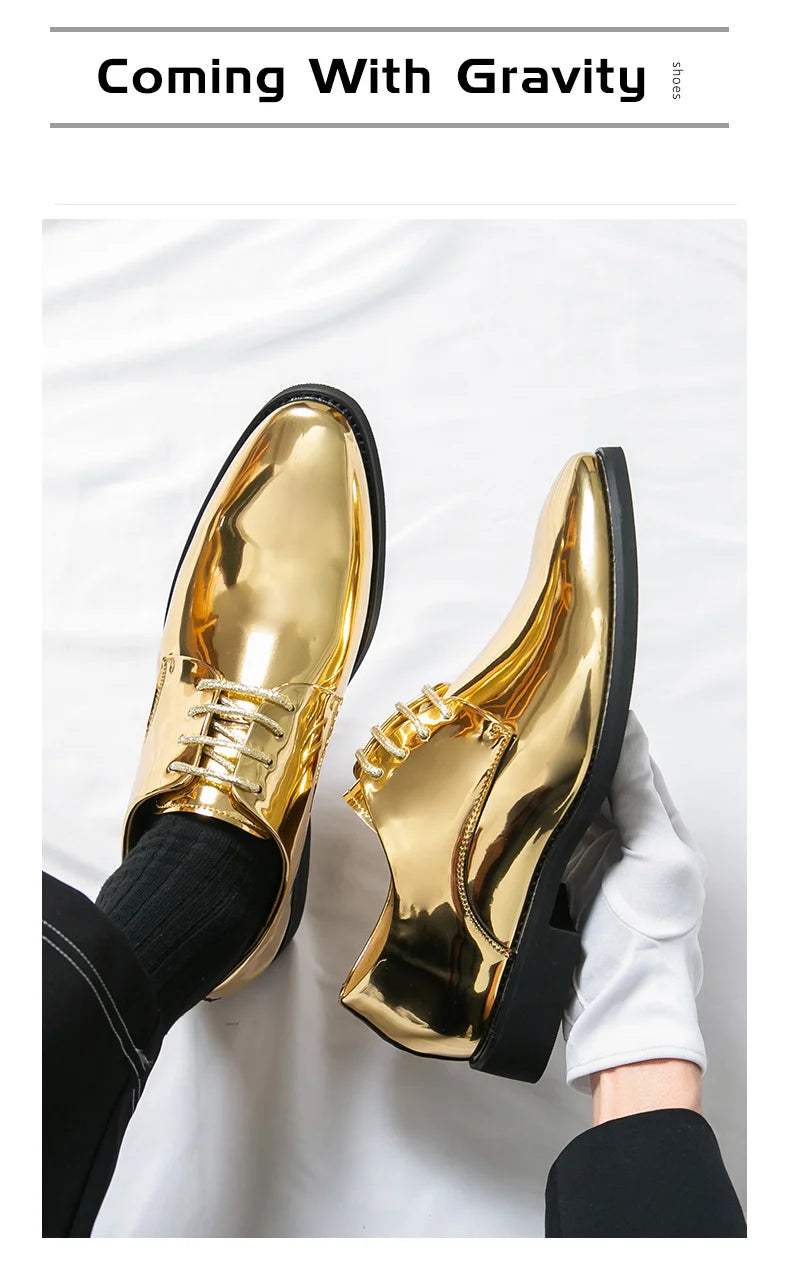 Zapatos Hombre Charol Plateados Lujo Boda Fiesta Punta Puntiaguda | Talla Grande