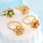 Anillos de cobre abiertos ajustables con circonita de flor giratoria Simple para mujeres y niñas, accesorios de fiesta diarios, regalos