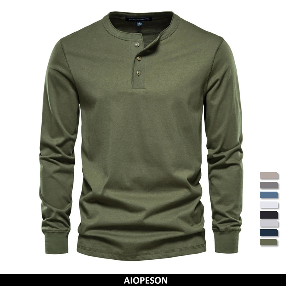 Camisa Henley Botones Algodón Hombre | Manga Larga Informal | Tallas XS-5XL | Tico Trendy
