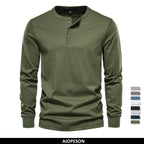 Camisa Henley Botones Algodón Hombre | Manga Larga Informal | Tallas XS-5XL | Tico Trendy