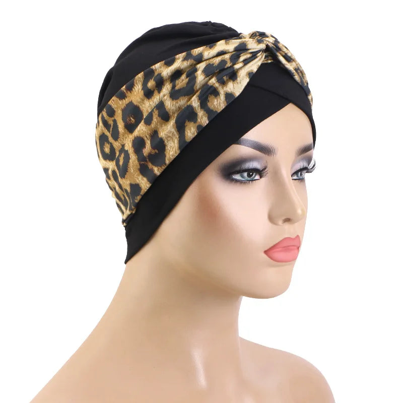 Nuevo turbante con estampado Floral y nudo torcido para mujer musulmana, Hijab, gorro para quimio, gorro elástico indio para mujer, pañuelo para la cabeza, gorro para la pérdida de cabello