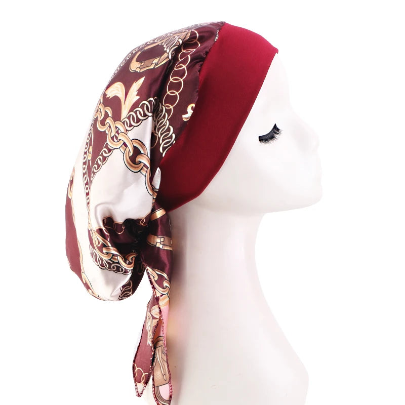Turbante de satén preatado para mujer, hiyab interior musulmán, gorros para quimio contra el cáncer, pañuelo para la cabeza para la pérdida de cabello, Bandana, accesorios elásticos para el cabello