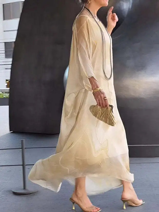 Vestido Largo de Chifón Bohemio Manga Corta