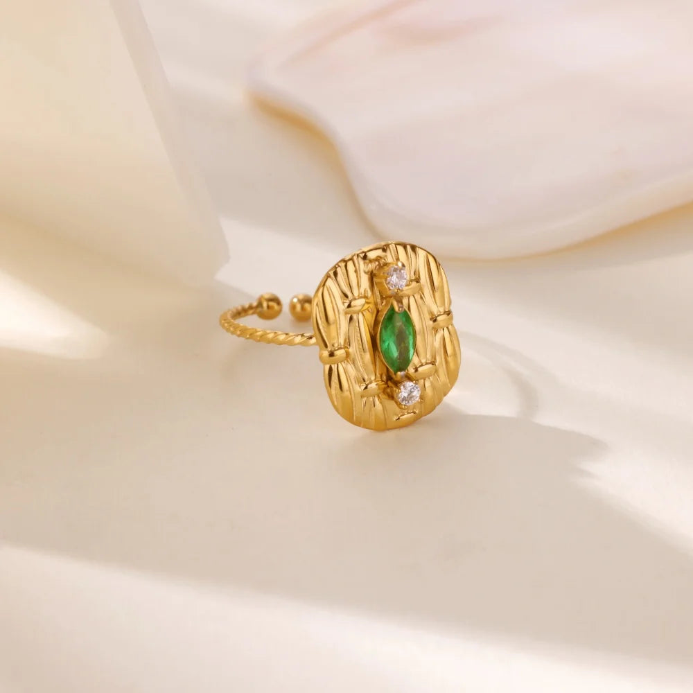 Anillo Ticotrendy Geométrico | Circón | Abierto Acero Inox Oro | Joyería Moda 2025