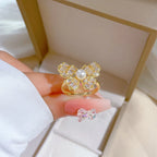 Anillo de mariposa de circón y perla de imitación de lujo ostentoso para mujer, anillo de cobre abierto ajustable de Color dorado, regalos de joyería para fiesta y boda