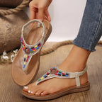 Sandalias Planas Bohemias Estilo Romano Gladiador | Tiras con Cuentas Clip Toe