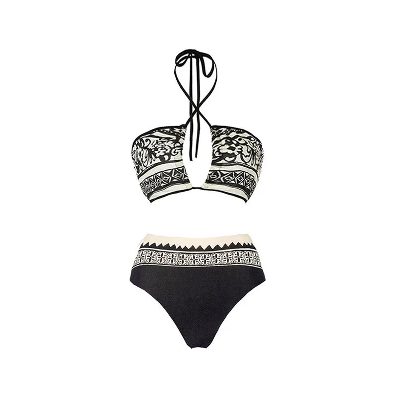 Traje de Baño Una Pieza con Falda de Gasa - Estampado Moderno para la Playa