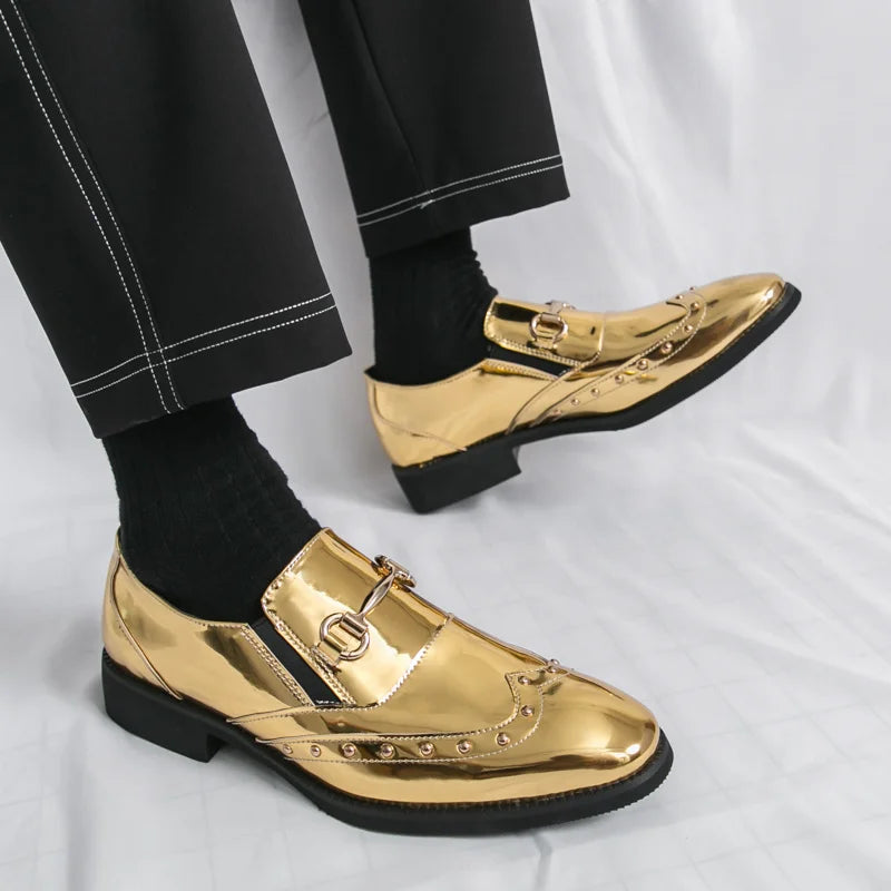 Zapatos Hombre Charol Elegantes Punta Puntiaguda Boda Sin Cordones | Diseño Liso