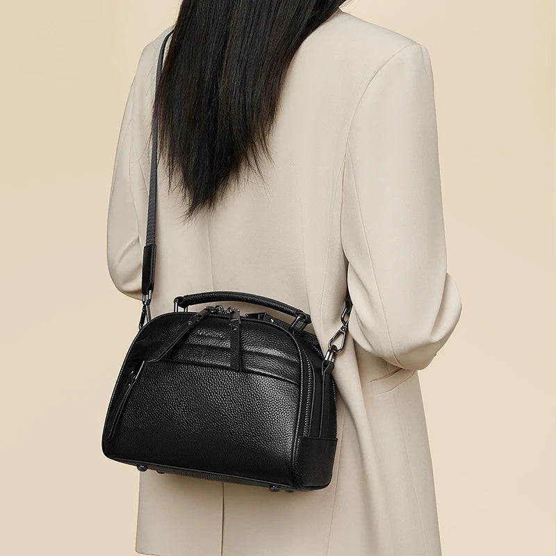 Marca LAORENTOU, bolso de mano para mujer, bandolera de cuero auténtico, bolso cruzado que combina con todo para otoño e invierno, bolso de viaje tipo cubo 2025