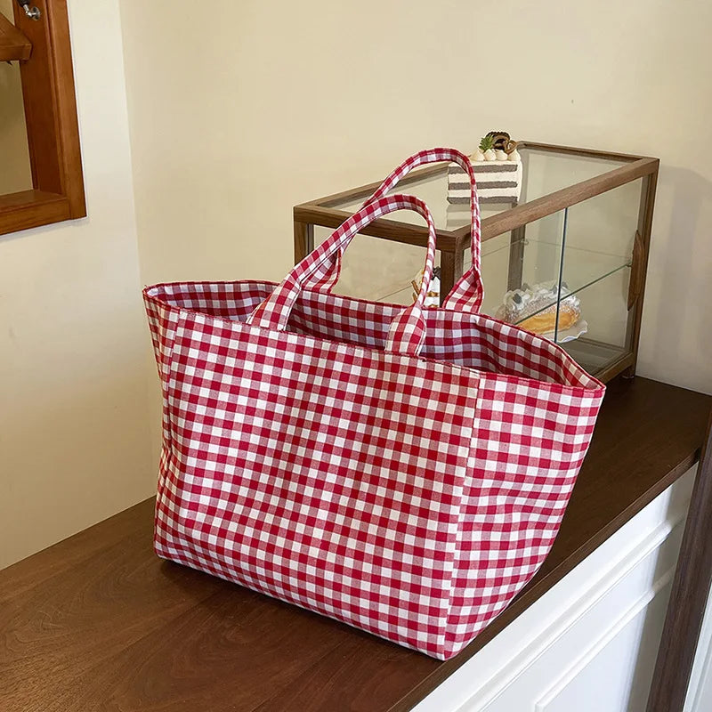 Bolso De Mano Lona Mujer Shopper A Cuadros Grande