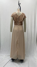 Vestido elegante de gasa con lentejuelas para mujer, cuello en V, dobladillo plisado, lentejuelas femeninas, vestido largo de cóctel para graduación, vestido de noche de boda