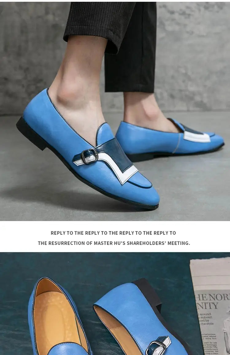 Mocasines Azules Lujo Hombre | Casual Negocios Punta Redonda Sin Cordones Talla Grande