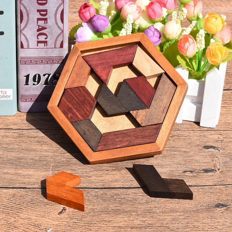 Rompecabezas Tangram hexagonal clásico, rompecabezas De madera para niños, juegos De pensamiento lógico, Casse Tete Rompecabezas De Madera