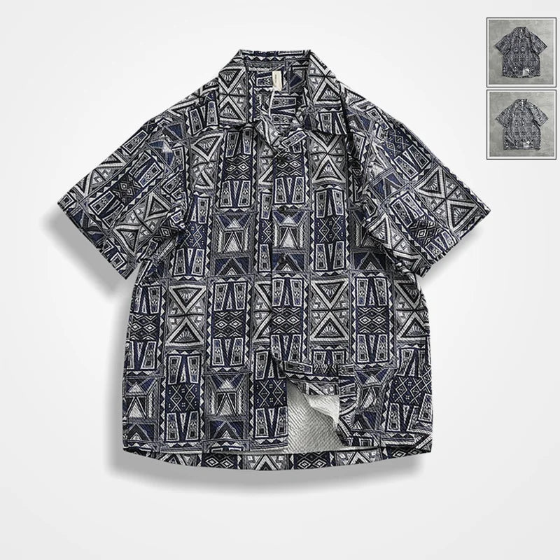 Camisa Hawaiana Hombre | Estampado Geométrico | Manga Corta | Verano | Ticotrendy Costa Rica