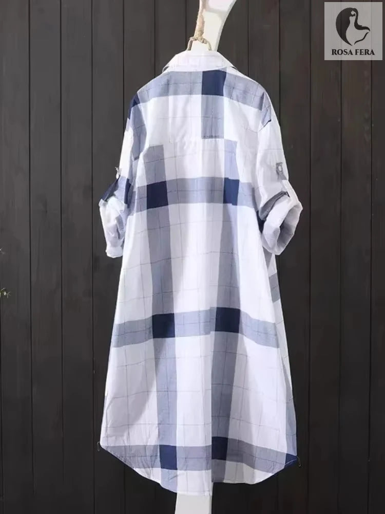 Blusa a Cuadros Manga Larga Plus Size | Camisa Holgada Elegante Otoño | Tallas 2XL-5XL | Tico Trendy
