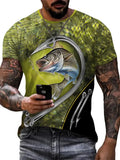 Camiseta Hombre Vintage Estampado Gráfico Peces | Manga Corta Secado Rápido | Tico Trendy