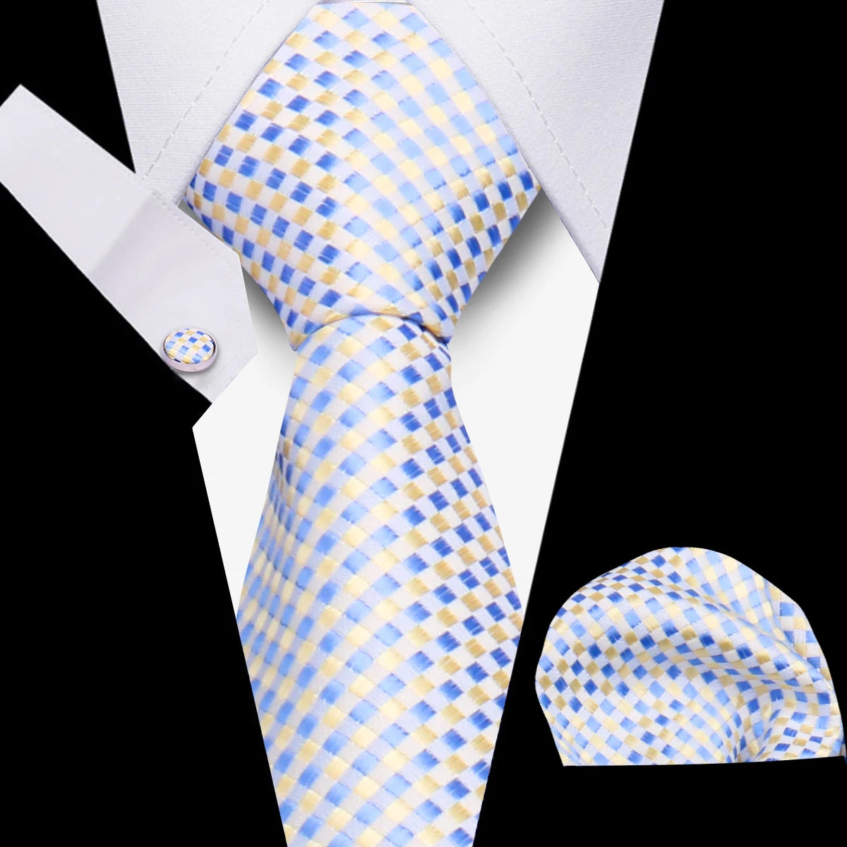 Conjunto Corbata Pañuelo Gemelos Negocios Boda Accesorio De Moda