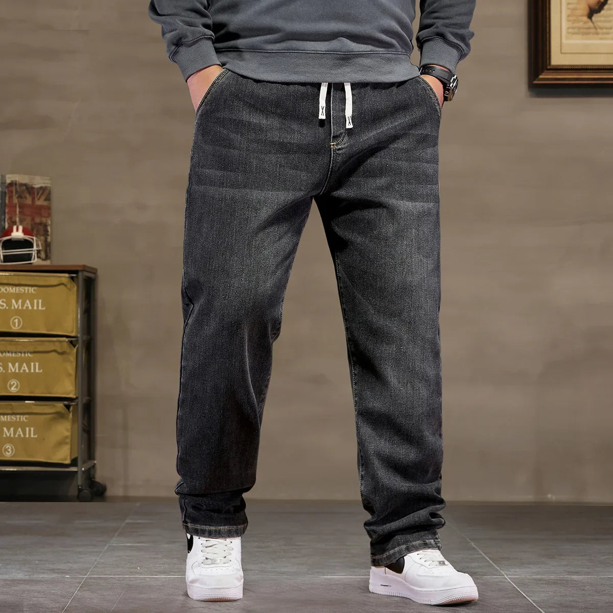 Jeans Extra Grandes para Hombre | Cintura Alta Elástica | Tallas 6XL-8XL | Color Negro Clásico | Ticotrendy