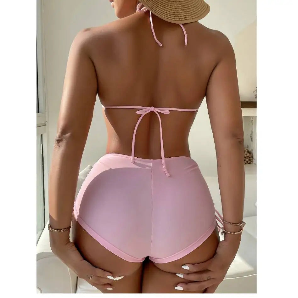 Bikini Triangular con Volantes y Cordón Halter - Microbikini de Verano