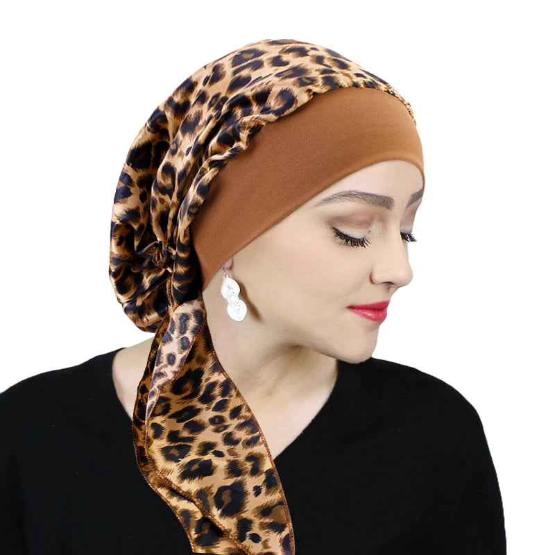 Turbante de satén preatado para mujer, hiyab interior musulmán, gorros para quimio contra el cáncer, pañuelo para la cabeza para la pérdida de cabello, Bandana, accesorios elásticos para el cabello