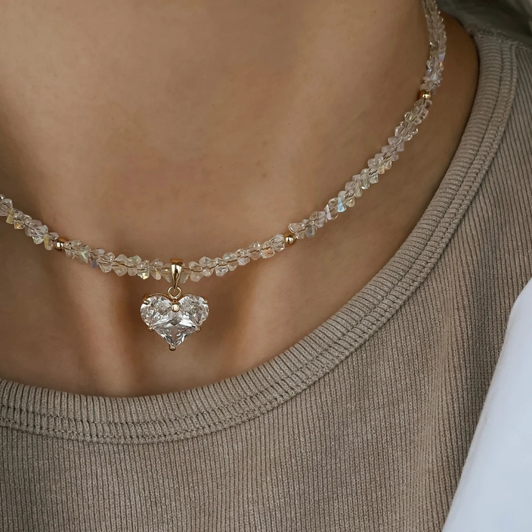 Collar Corazón Circón ∣ Vintage Bohemio Sexy ∣ Cadena Serpiente Cristal