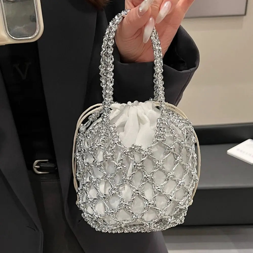 Bolso Tejido de Lujo con Cordón, Gran Capacidad y Diseño de Cubo para Mujer