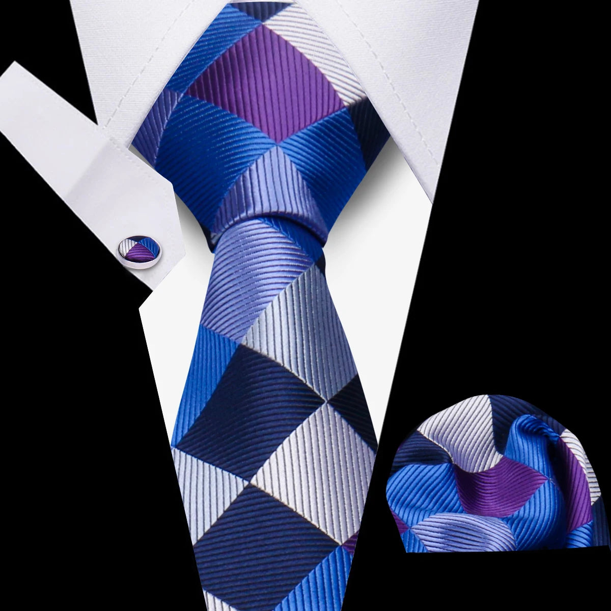 Conjunto Corbata Pañuelo Gemelos Negocios Boda Accesorio De Moda