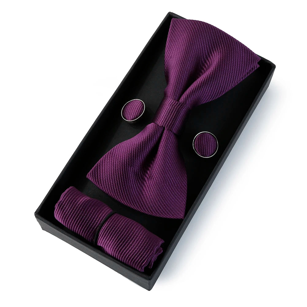 Set De Pajarita Pañuelo Gemelos Regalo Elegante Estilo Para Hombres