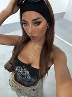 Top corto con diamantes de imitación para mujer, Top gótico Sexy con hombros descubiertos, Top de tubo estampado, ropa de calle Y2K