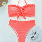 Bikini Bandeau con Volantes de Color Sólido - Conjunto de Dos Piezas