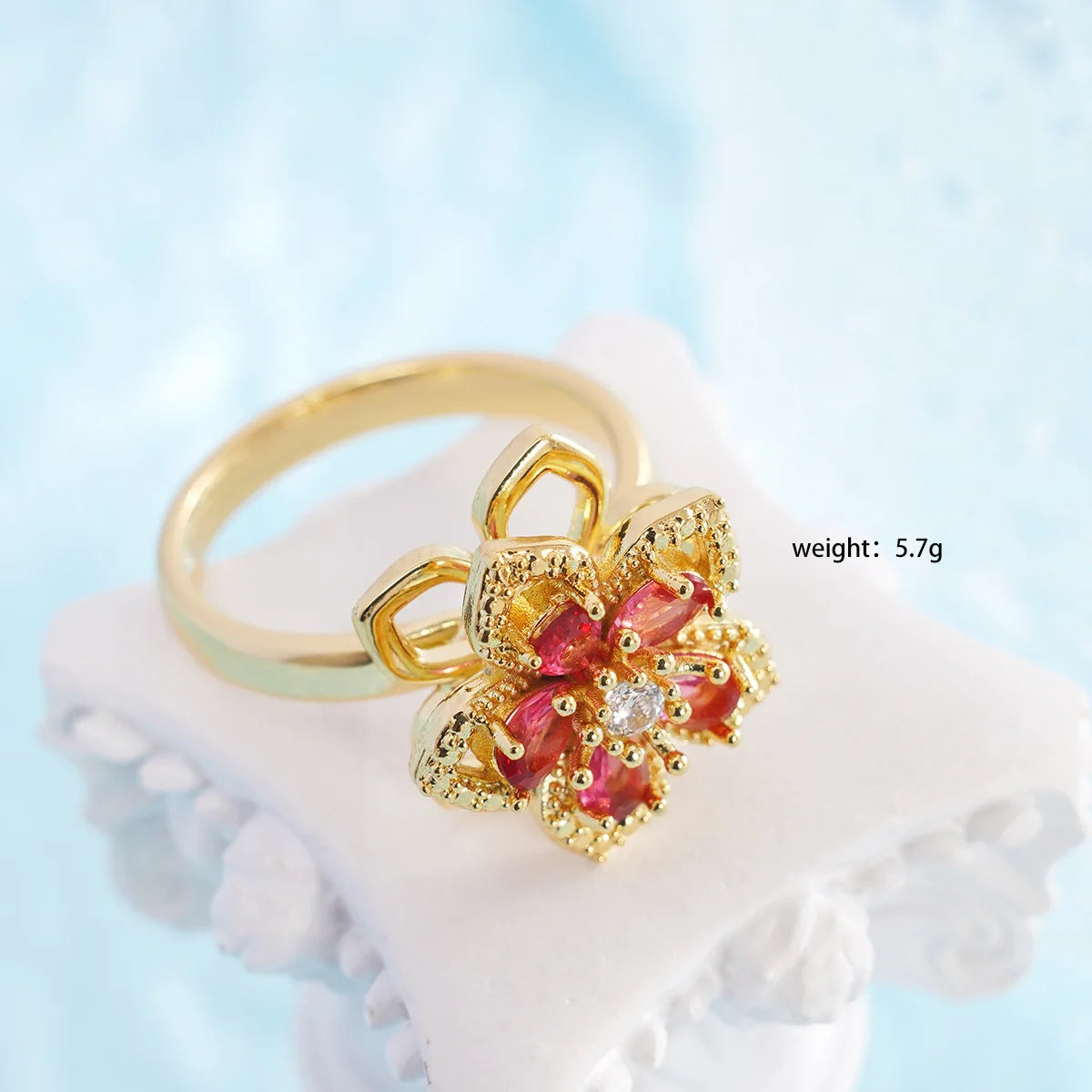 Anillos de cobre abiertos ajustables con circonita de flor giratoria Simple para mujeres y niñas, accesorios de fiesta diarios, regalos