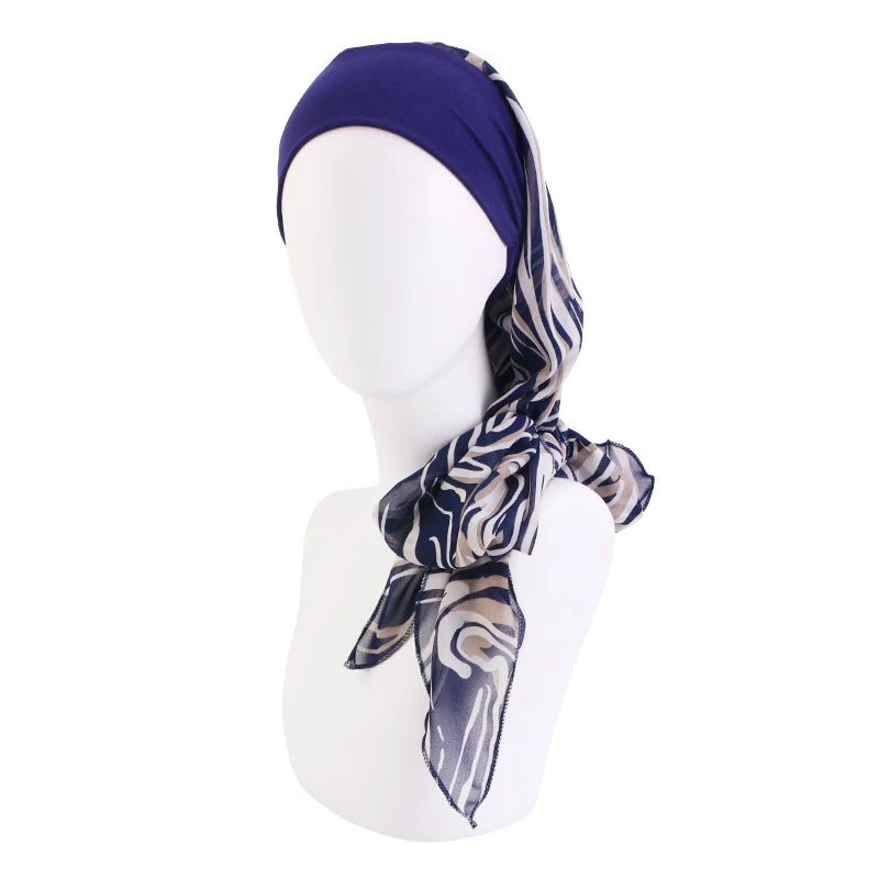 Turbante elástico con estampado de flores para mujer musulmana, para la cabeza preatado Hijab, Bandana para la pérdida de cabello, bufanda para la cabeza, novedad