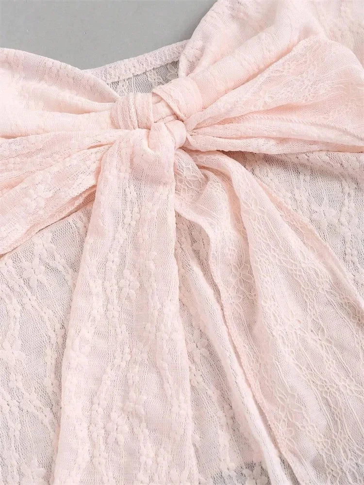 Top Halter de encaje con lazo para mujer, Top Sexy con estampado Floral y hombros descubiertos, Top corto con cuello en V y espalda descubierta, ropa Y2K