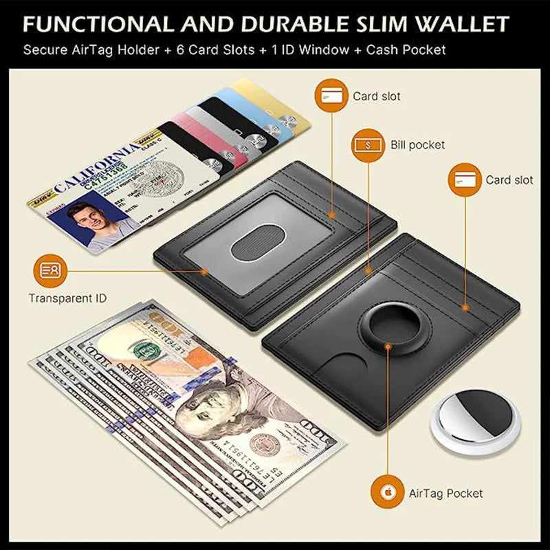 Tarjetero Airtag para hombre, cartera RFID antirrobo de cuero genuino, funda para tarjetas de crédito y identificación, funda para hombre de alta calidad