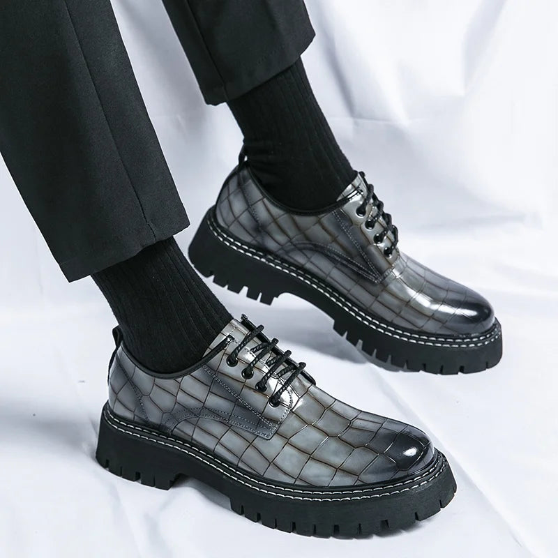 Zapatos Vestir Marrones Hombre | A Cuadros Cordones Punta Redonda Informal Negocios