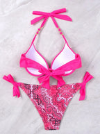 Bikini de Neón con Lazo Lateral y Estampado de Cachemira Push Up