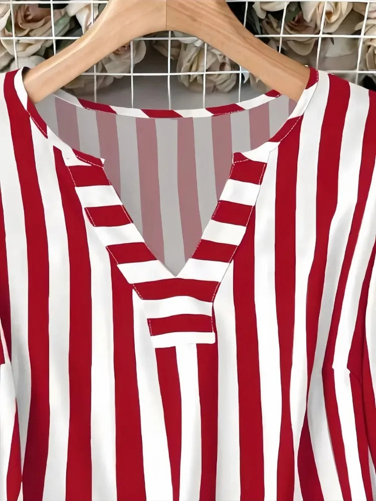 Camisa Cuadros Rayas Cuello V Plus Size | Manga Larga | Tallas 1XL-5XL | Tico Trendy
