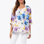 BHFlutter-camisa de talla grande para mujer, Top bohemio estampado, camiseta informal de gasa, 4XL, 5XL, 6XL, 2023