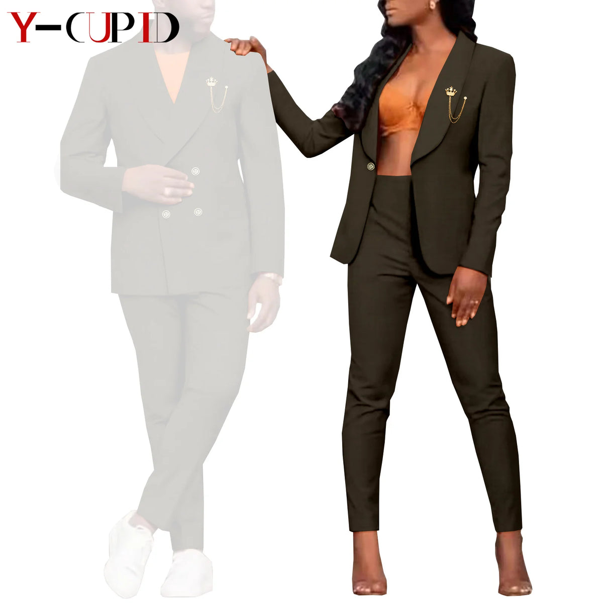 Traje Formal Africano Bazin Riche Pareja | Chaqueta con Broche | Tallas S-6XL | Tico Trendy