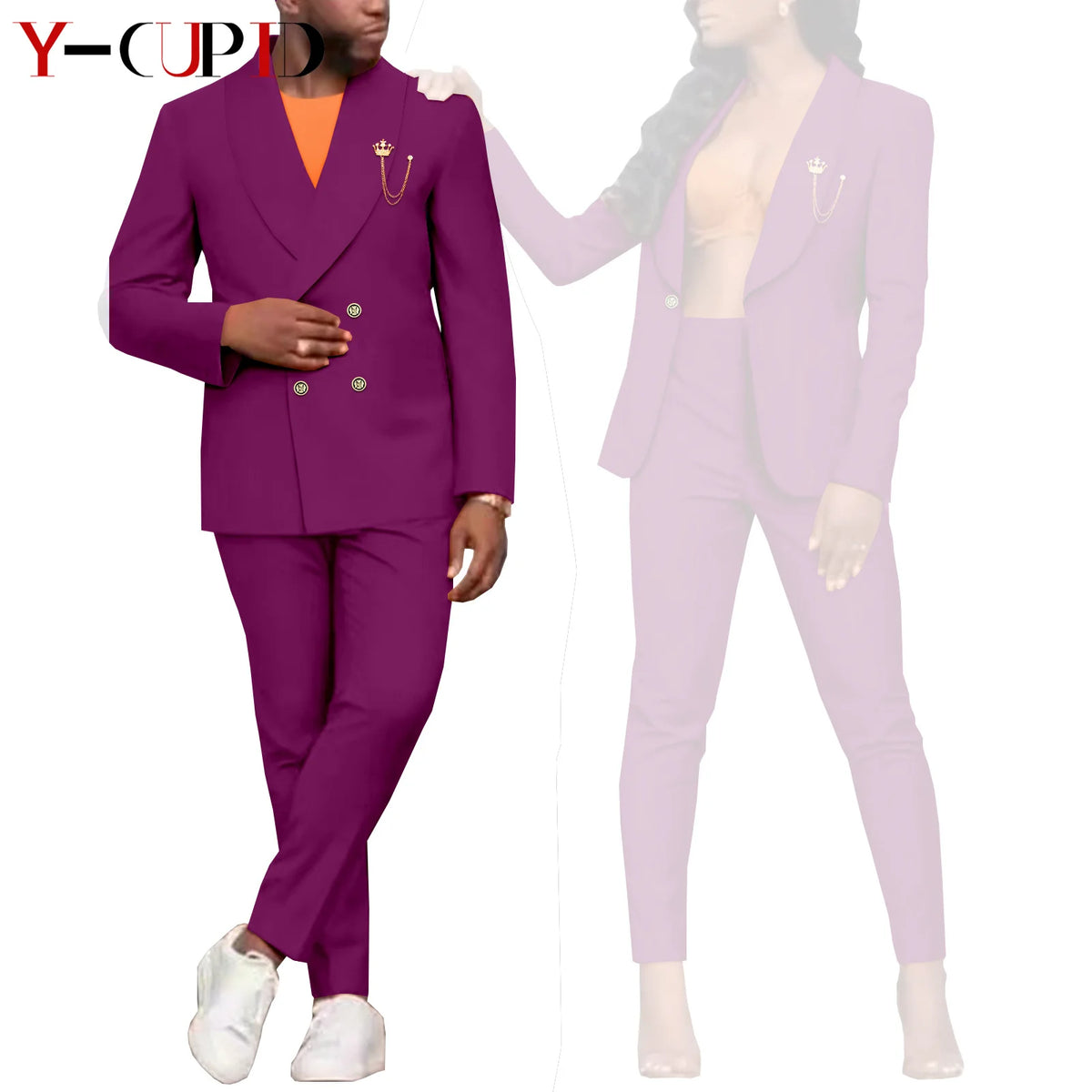 Traje Formal Africano Bazin Riche Pareja | Chaqueta con Broche | Tallas S-6XL | Tico Trendy